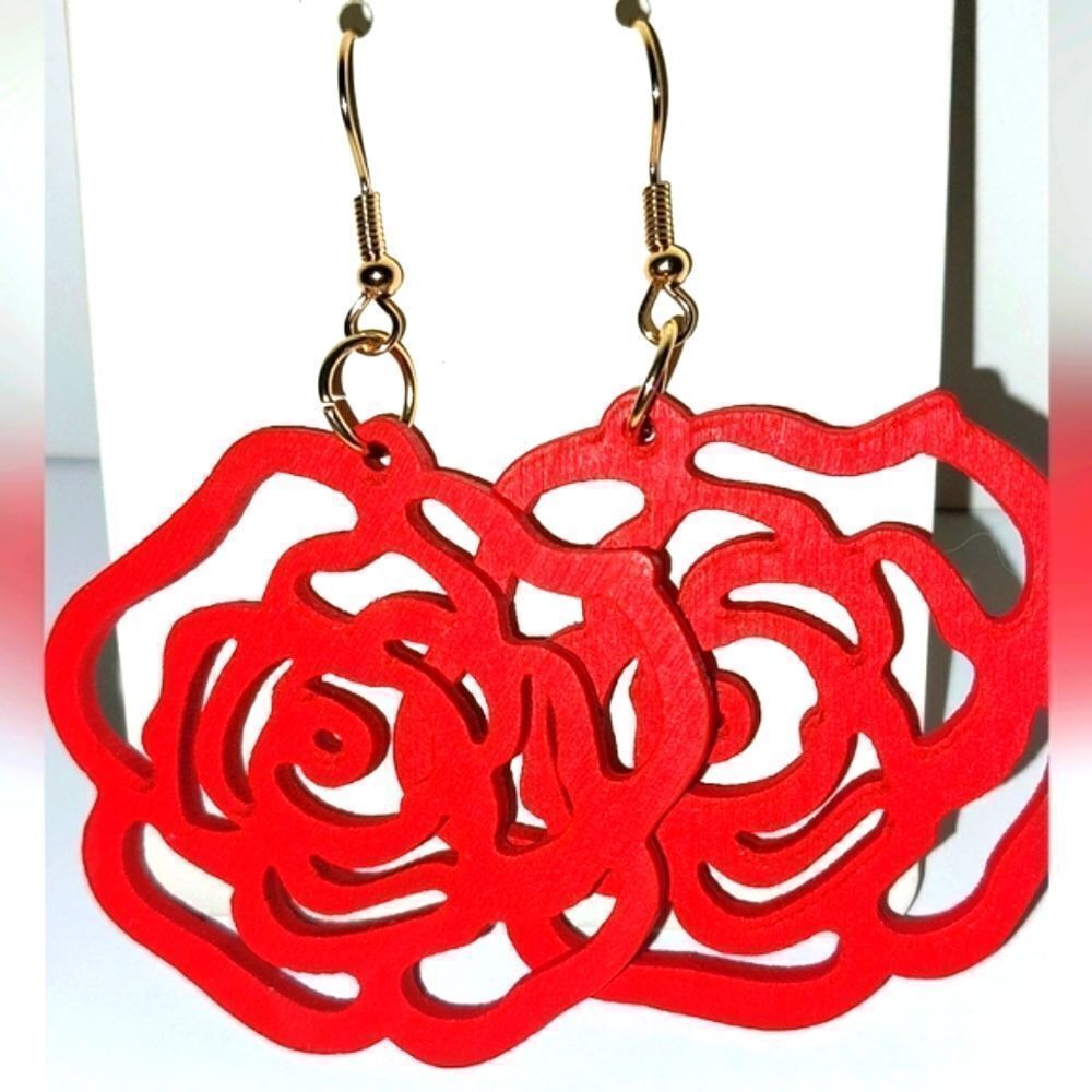 Gorgeous hollow rose wooden earrings